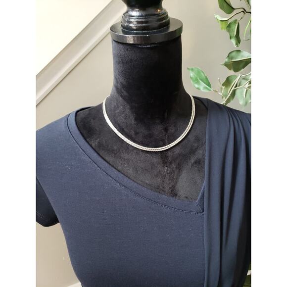 Labwork Faux Wrap Ruched Women's S-P Blue Polyester Short Sleeves Tie Waist Top - Picture 3 of 12